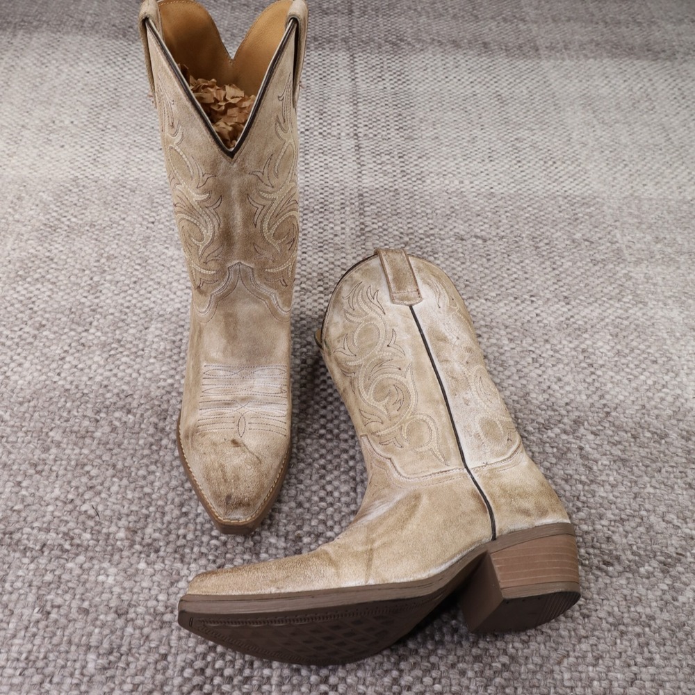 Sterling River SR7006 Women Distressed Tan Leather Cowboy Boots Size 8M